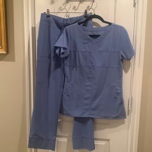 Grey’s Anatomy by Barco Blue Scrubs Set with Cute Details Size S Boot Cut Pants